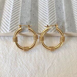 18K Gold Plated Weaved Detail Hoop Earrings